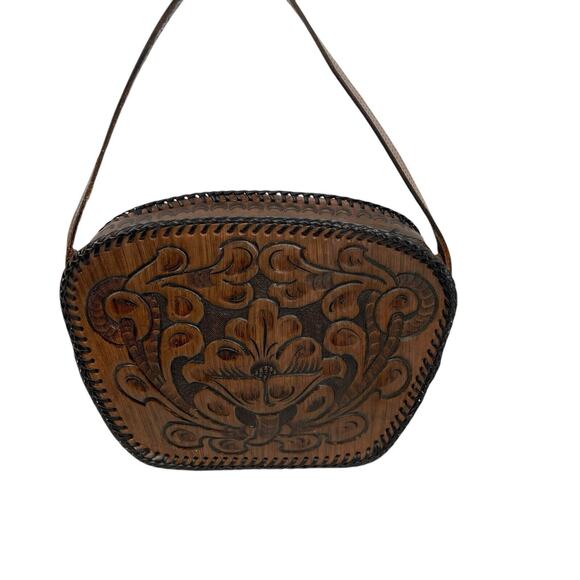 Vintage Tooled Leather Purse Brown - Picture 1 of 16